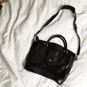 Madewell Black Leather Bag With Brass Hardware